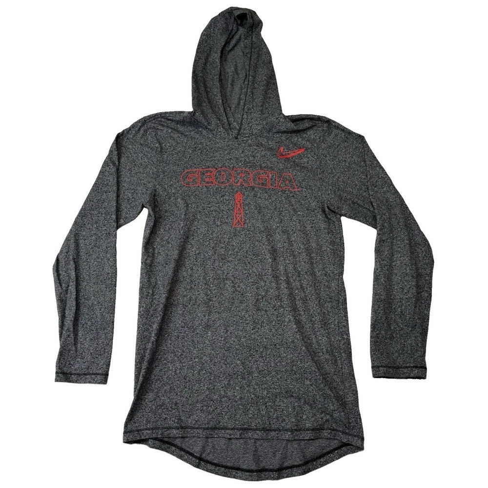 The Nike Tee UGA Georgia Bulldogs Hooded T Shirt Gray Long Sleeve Mens Small